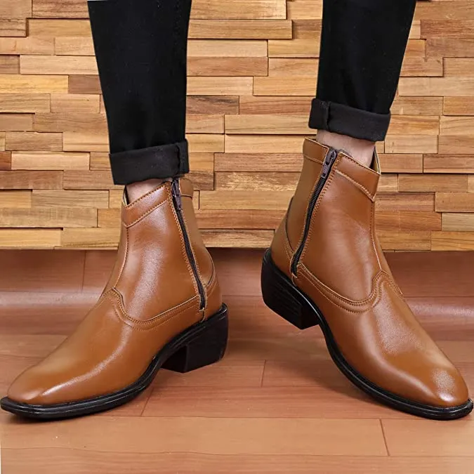 Classy High Ankle Tan Casual And Formal Boot With Zip Pattern-JonasParamount