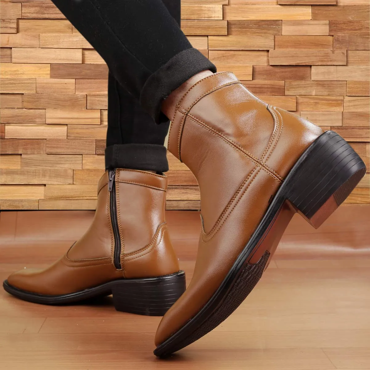 Classy High Ankle Tan Casual And Formal Boot With Zip Pattern-JonasParamount