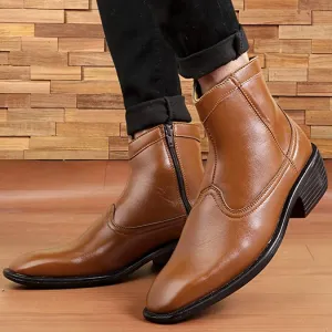 Classy High Ankle Tan Casual And Formal Boot With Zip Pattern-JonasParamount