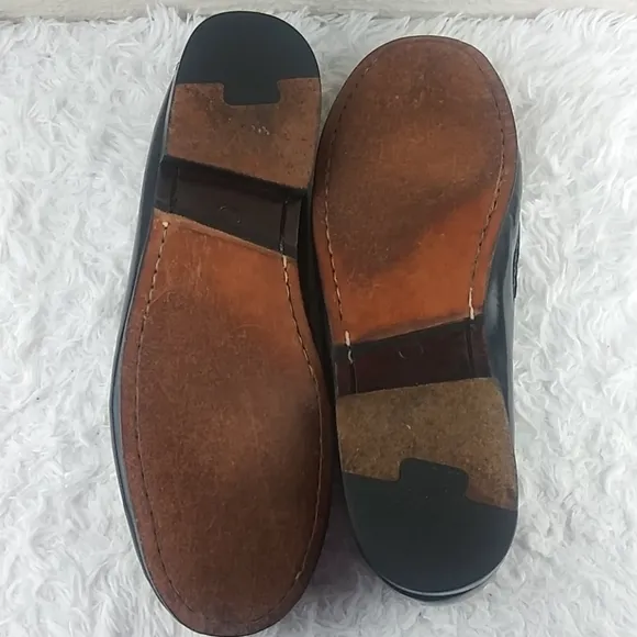 Cole Hann Black Genuine Leather Tassel Upper Almond Toe Slip On Loafer Shoe