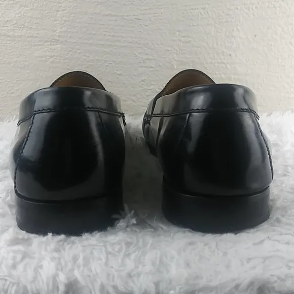 Cole Hann Black Genuine Leather Tassel Upper Almond Toe Slip On Loafer Shoe
