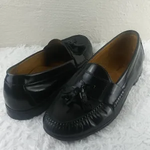 Cole Hann Black Genuine Leather Tassel Upper Almond Toe Slip On Loafer Shoe
