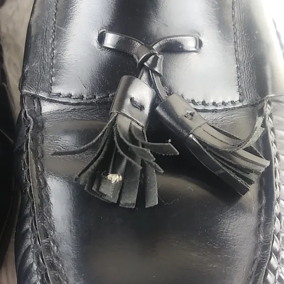 Cole Hann Black Genuine Leather Tassel Upper Almond Toe Slip On Loafer Shoe