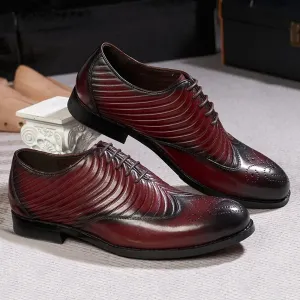 Cow Leather Business Striped Brogue Men Shoes