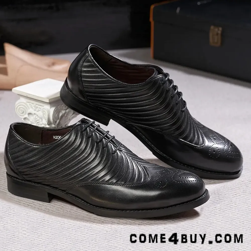 Cow Leather Business Striped Brogue Men Shoes
