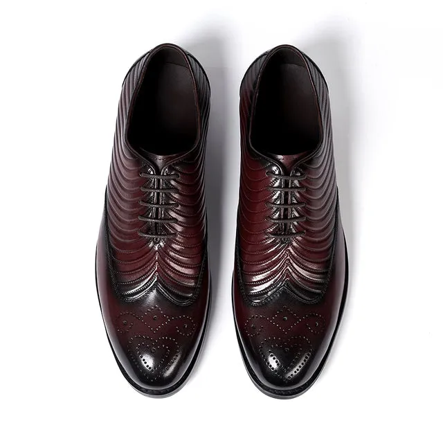 Cow Leather Business Striped Brogue Men Shoes