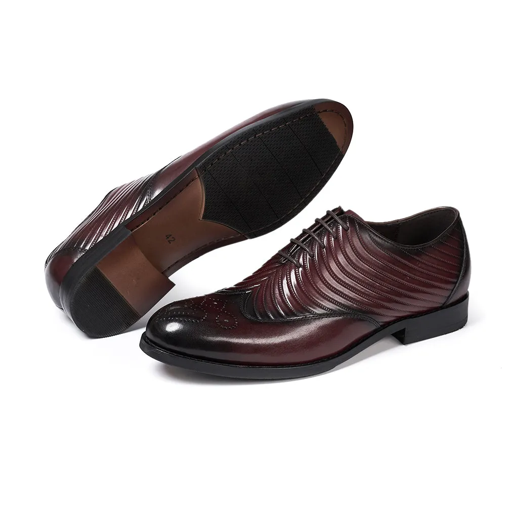 Cow Leather Business Striped Brogue Men Shoes