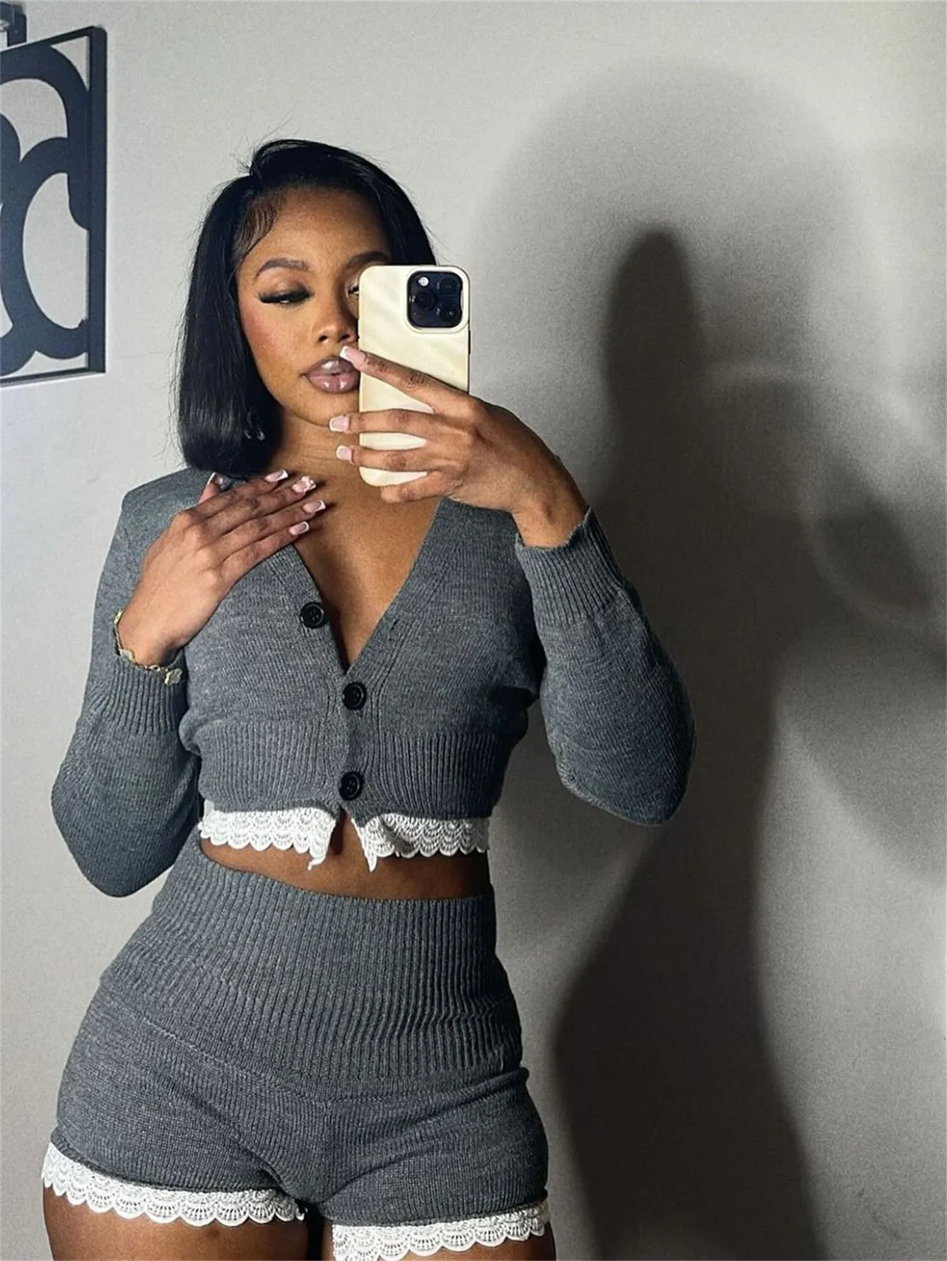 Cozy Long Sleeve Cardigan and High-Waisted Shorts Two-Piece Set
