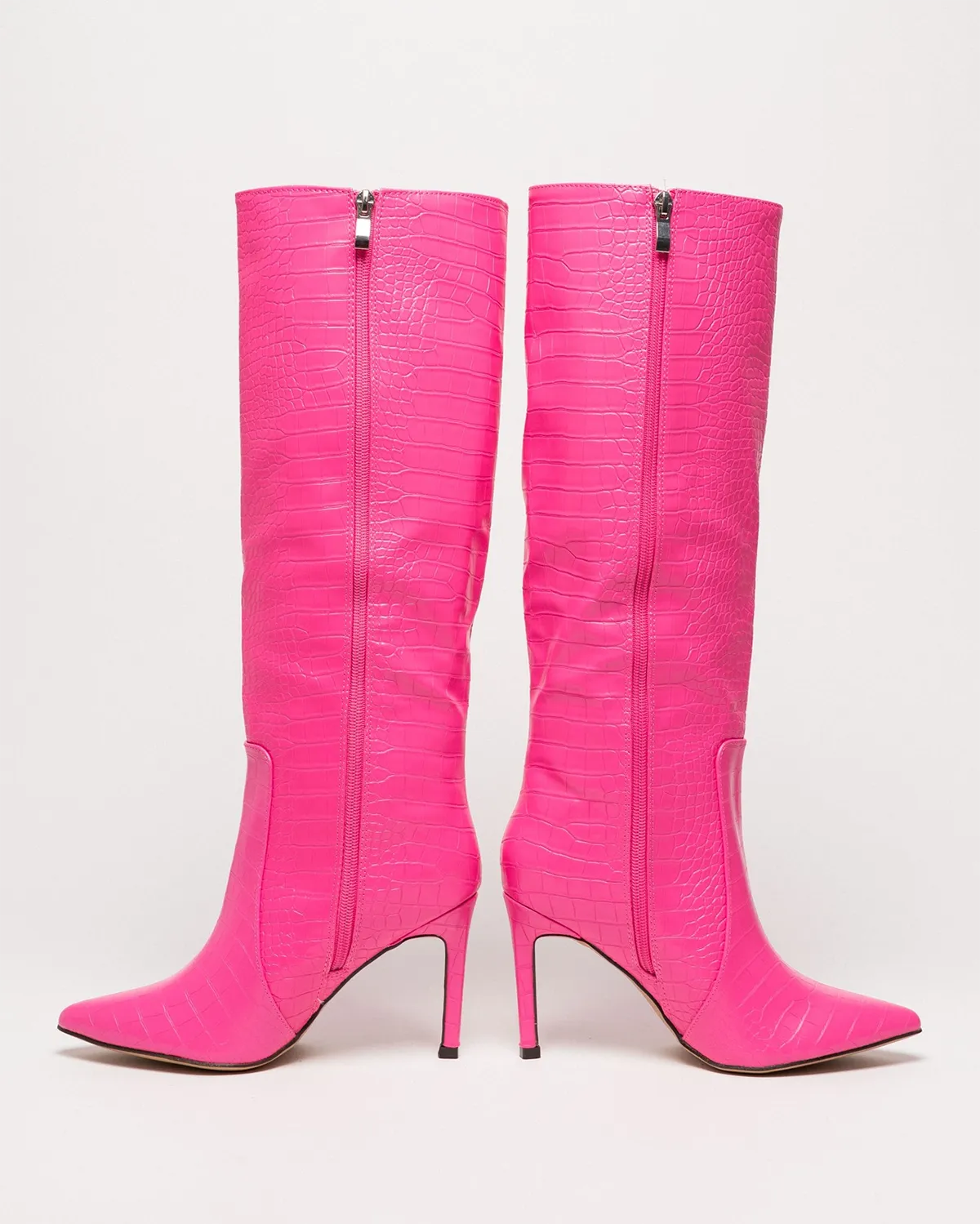 Croc leather pointed toe knee high boots