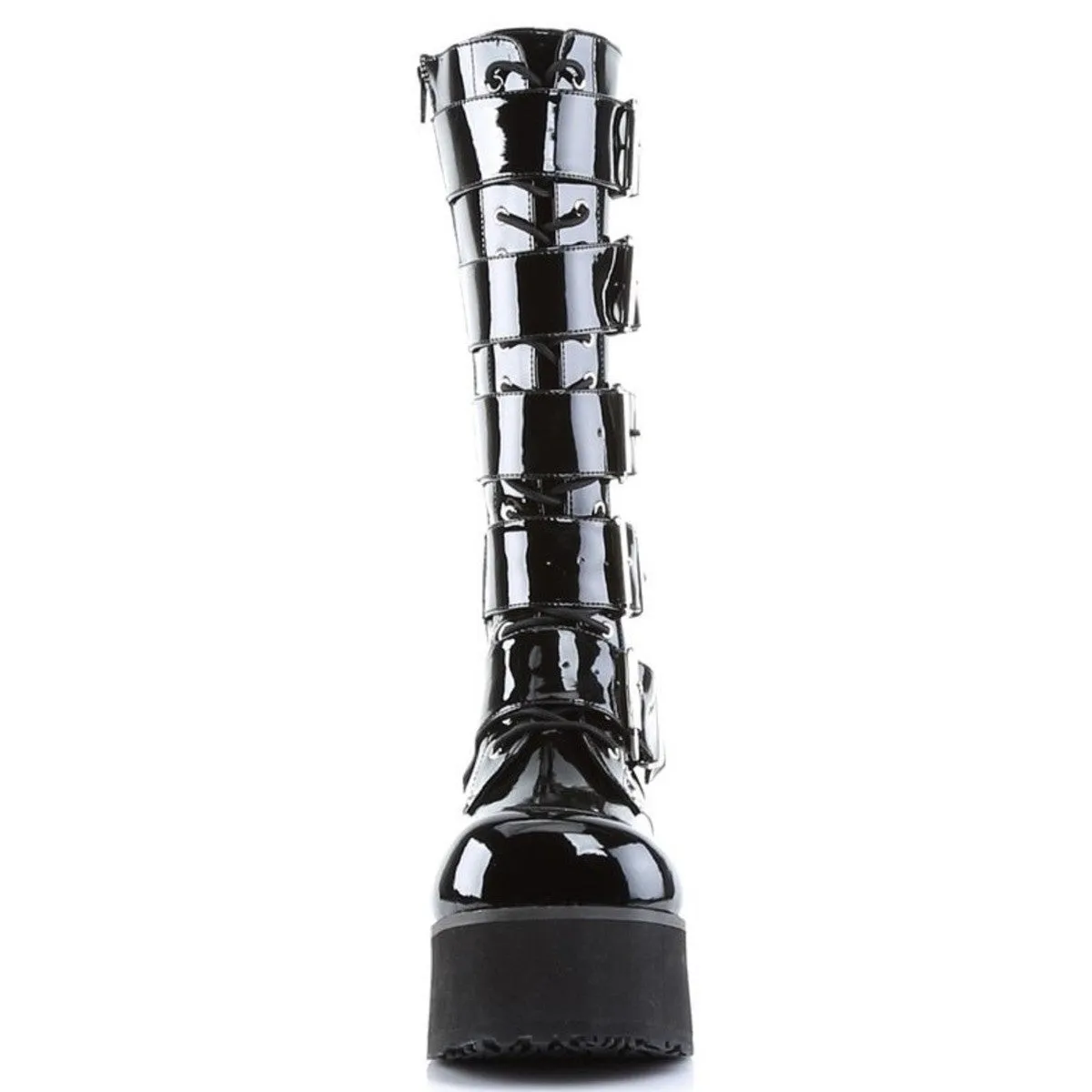 Demonia Trashville 518 Platform Goth Wet Look Knee High Boots