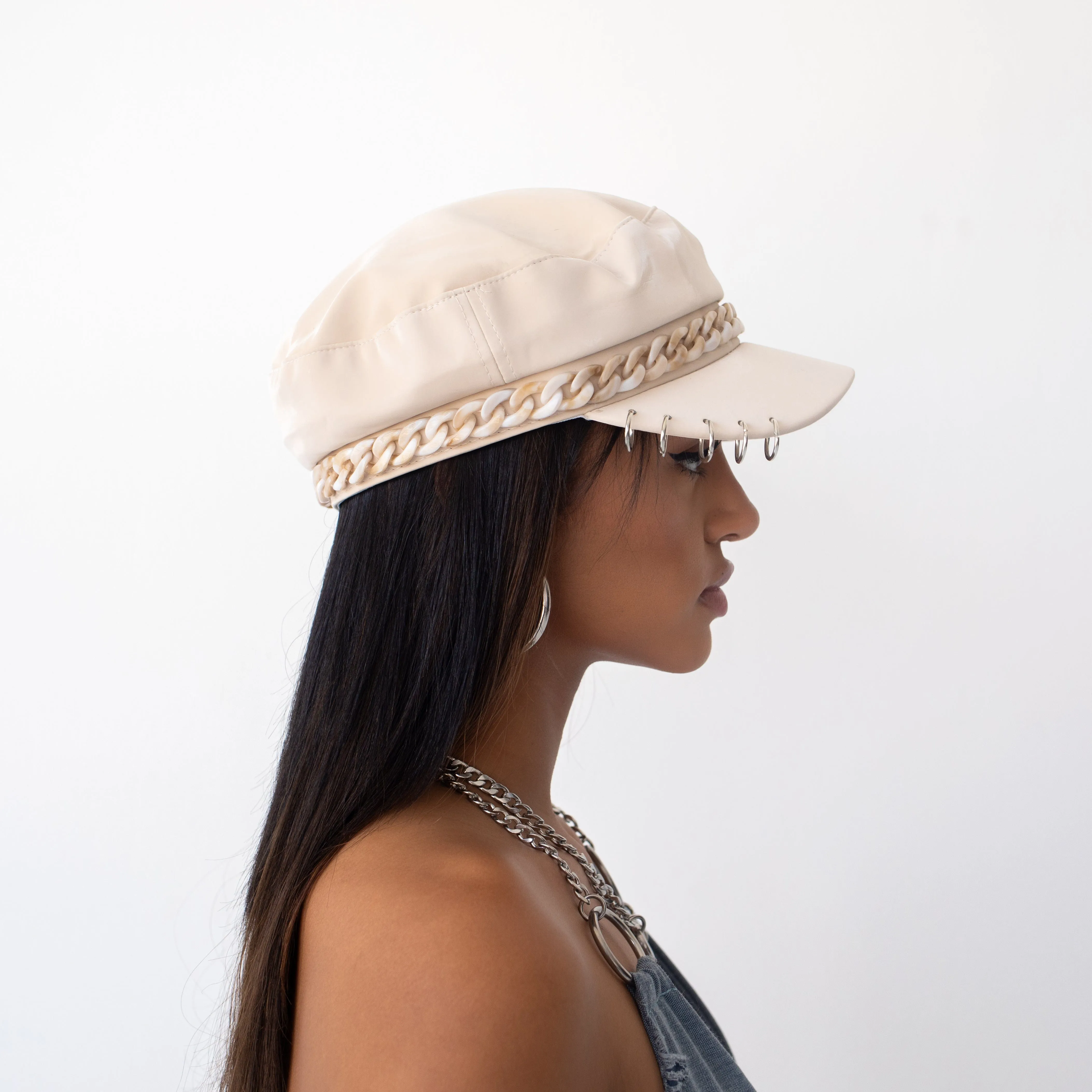 Dirty chai patent leather fisherman cap