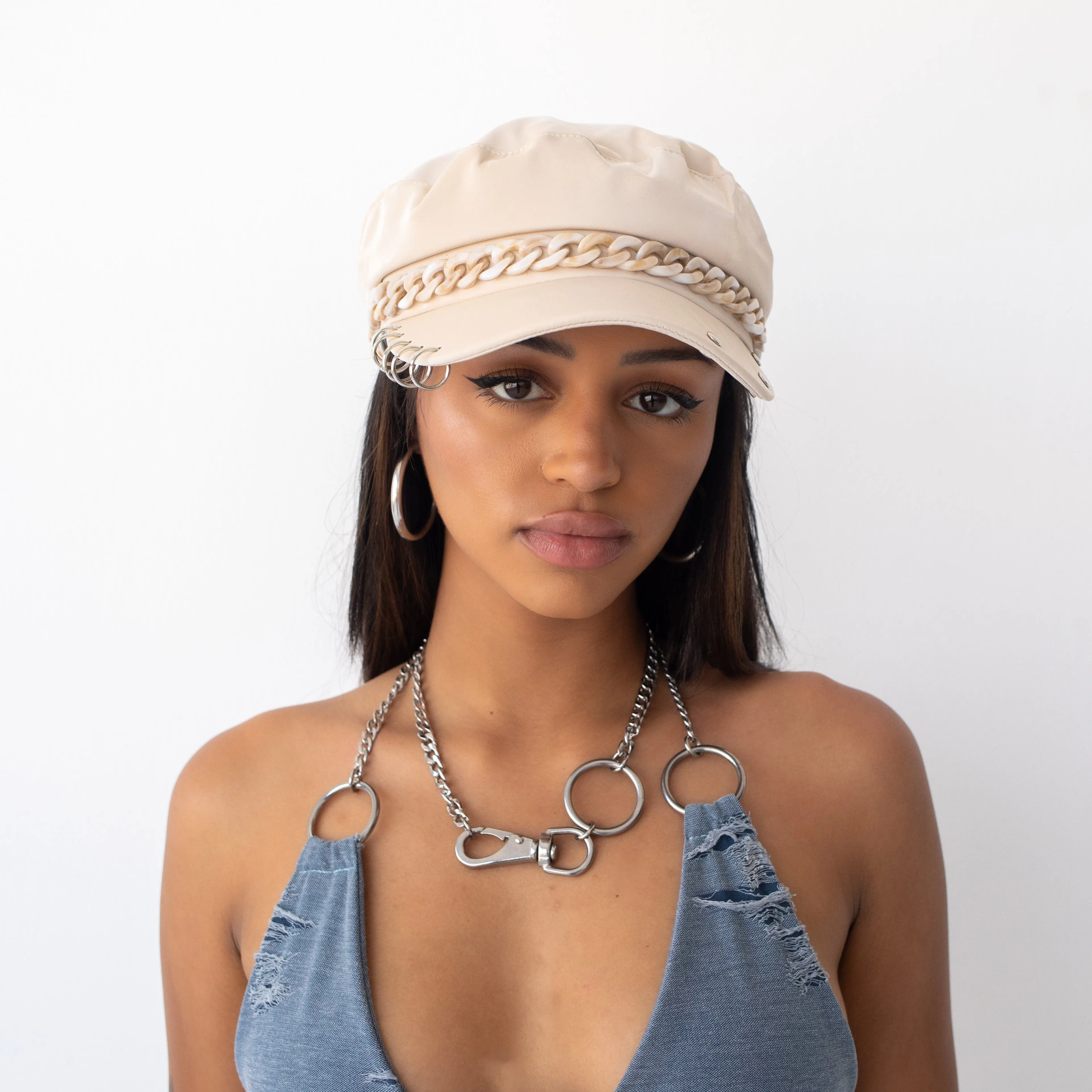 Dirty chai patent leather fisherman cap