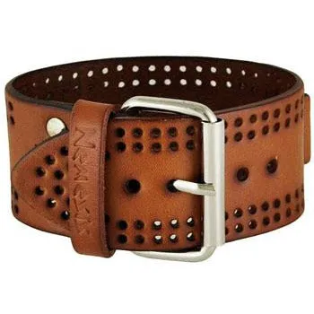 Double Perforated Khaki Leather Cuff PLB-B