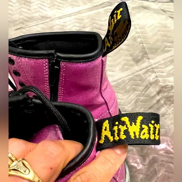 Dr Martens Dark Pink Kids Size US 4 Lace Up 1460 Glitter Boots