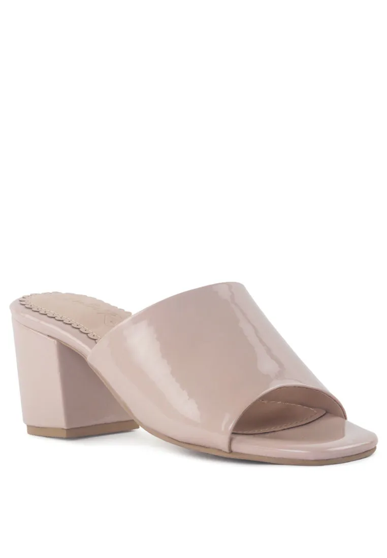 Dumpllin Patent Faux Leather Slip-On Block Heel Sandals