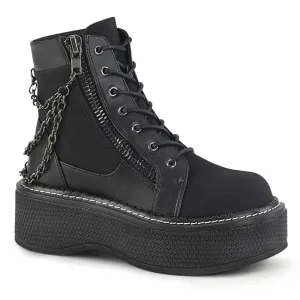 Emily-114 black canvas-vegan leather 2" platform ankle boots