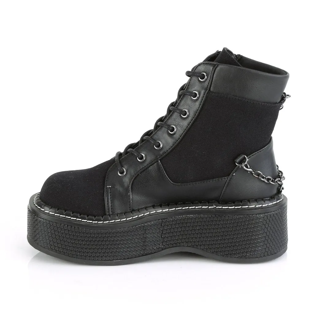 Emily-114 black canvas-vegan leather 2" platform ankle boots