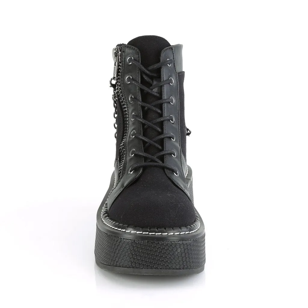 Emily-114 black canvas-vegan leather 2" platform ankle boots