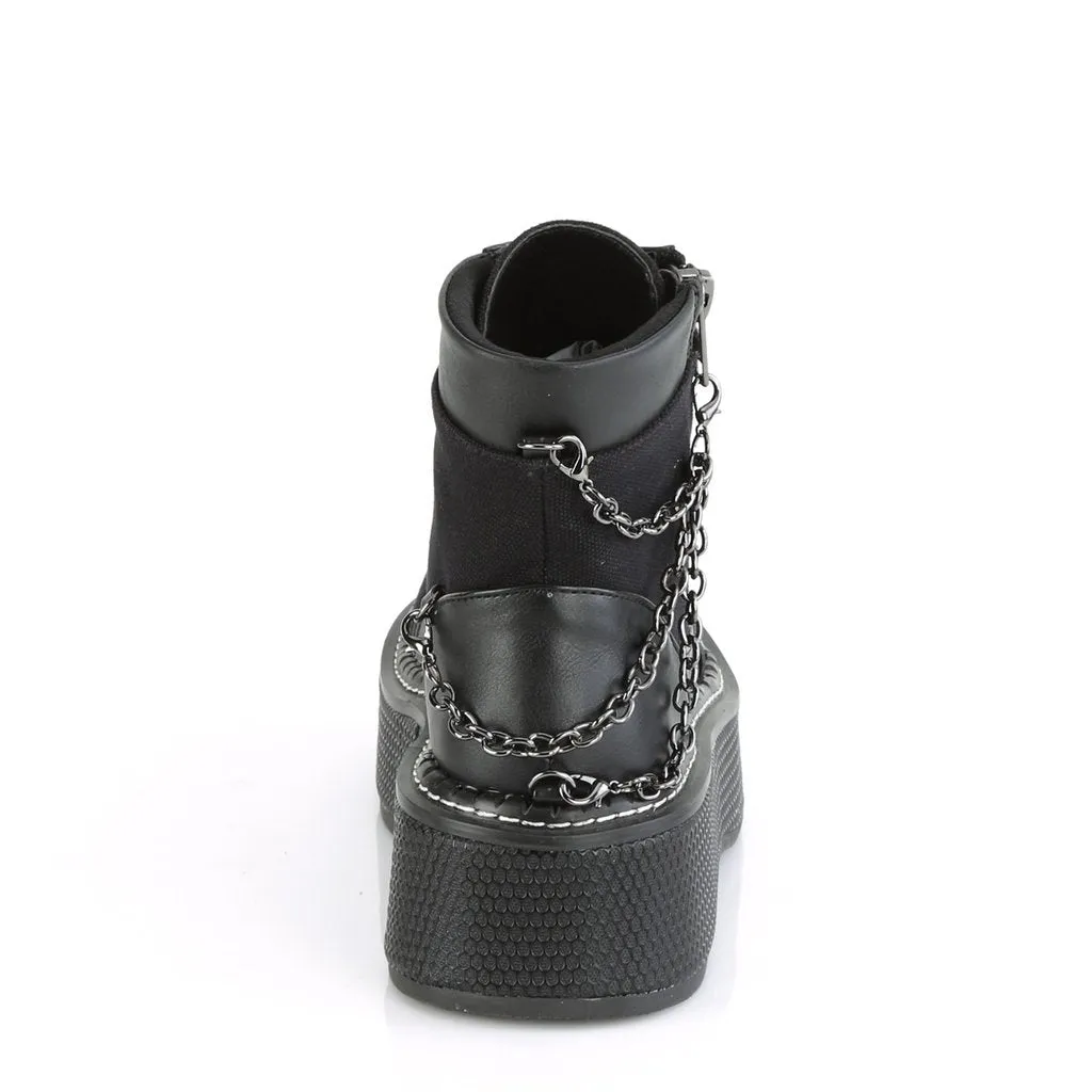 Emily-114 black canvas-vegan leather 2" platform ankle boots