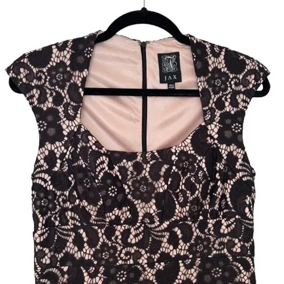 EUC Jax Black/Pink Lace Overlay Cap Sleeve Dress.  Size 8