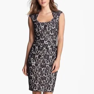 EUC Jax Black/Pink Lace Overlay Cap Sleeve Dress.  Size 8