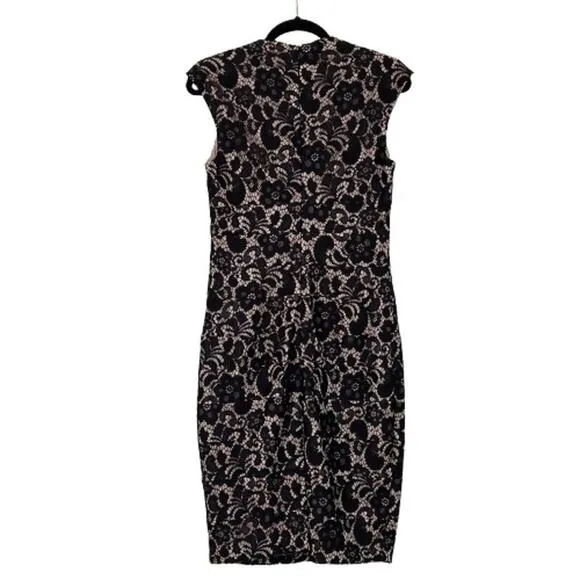 EUC Jax Black/Pink Lace Overlay Cap Sleeve Dress.  Size 8