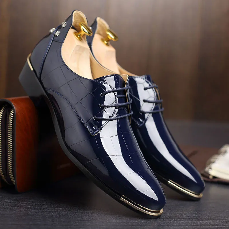 Fashion Men Leather Shoes Oxfords Spring/Autumn Men Casual Flat Patent Leather Oxford Shoes For Men Pointed Toe BRM-424