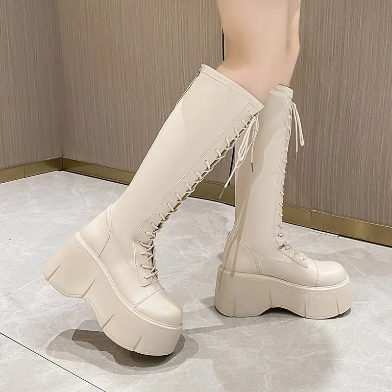 Fiona-101 Lace Up Platform Knee-High Boots