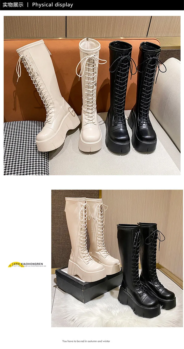 Fiona-101 Lace Up Platform Knee-High Boots