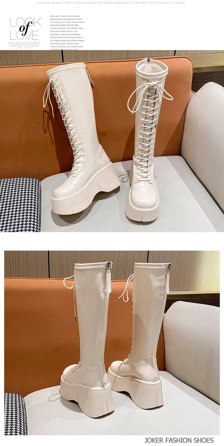 Fiona-101 Lace Up Platform Knee-High Boots