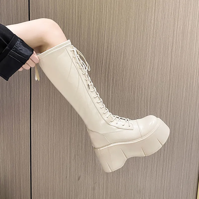Fiona-101 Lace Up Platform Knee-High Boots