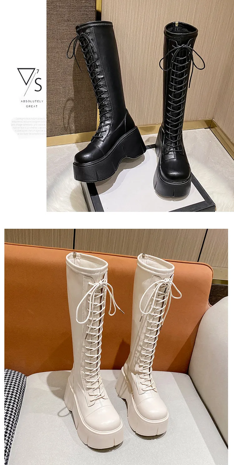Fiona-101 Lace Up Platform Knee-High Boots