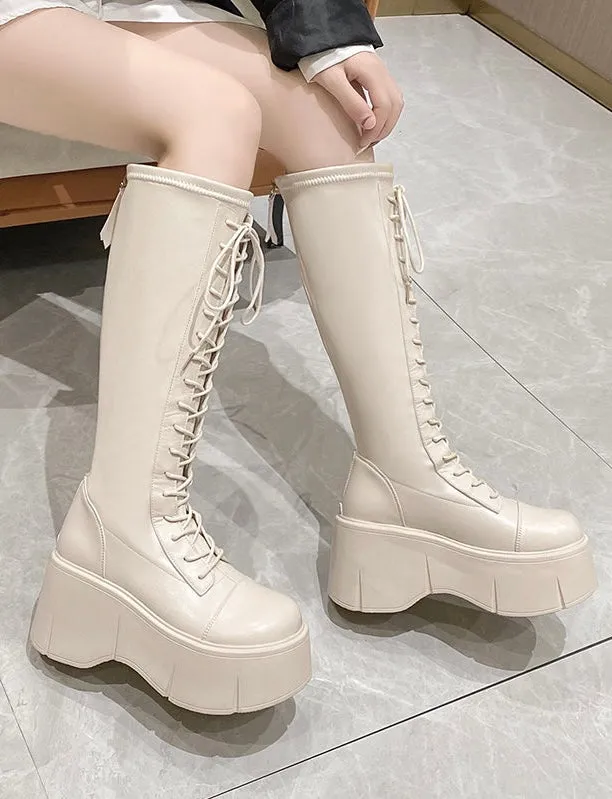 Fiona-101 Lace Up Platform Knee-High Boots