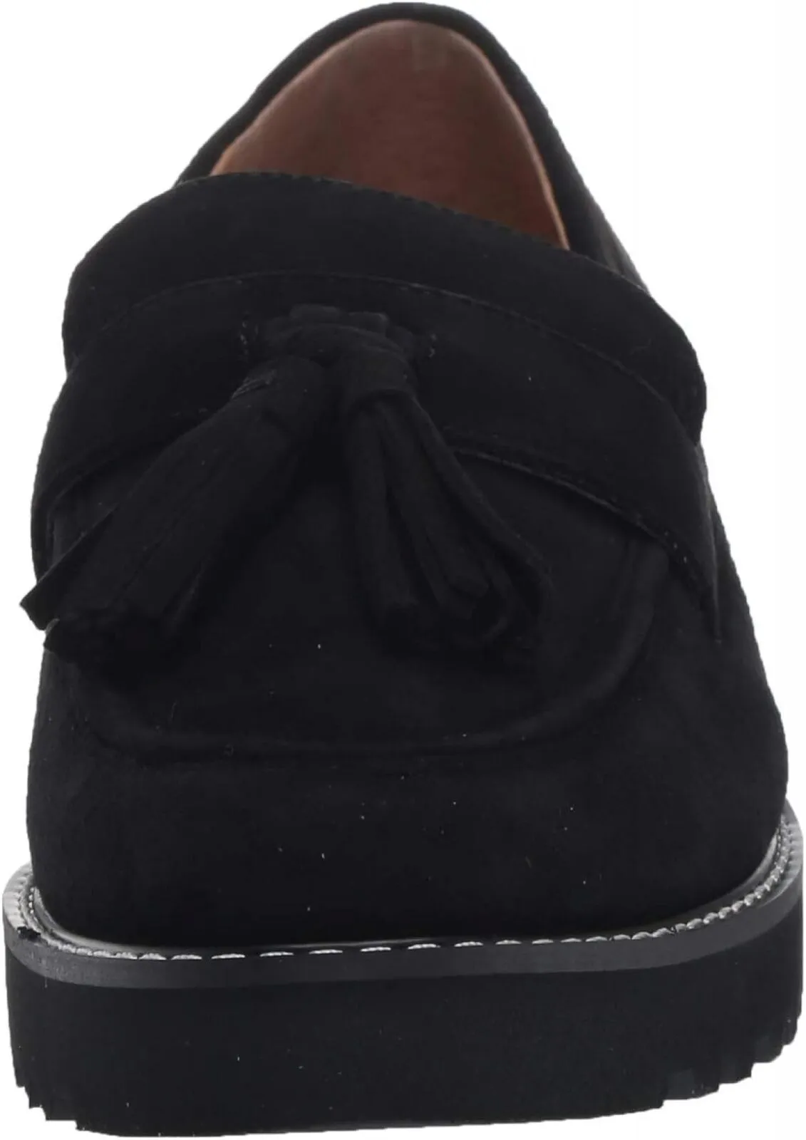 Franco Sarto Womens Carolynn Lug Sole Loafer with Tassel Detail Black Suede 8.5M