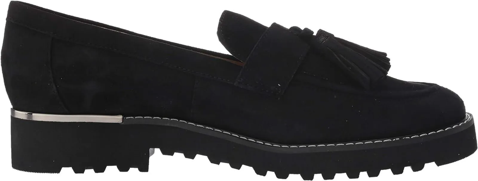 Franco Sarto Womens Carolynn Lug Sole Loafer with Tassel Detail Black Suede 8.5M