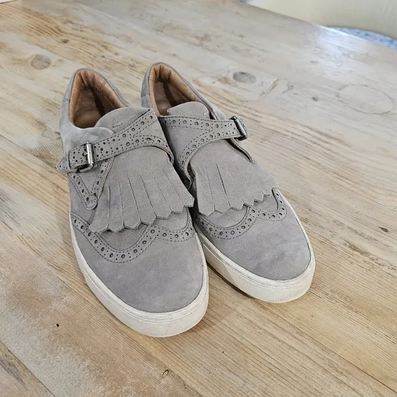 Frye Gemma Gray Kiltie Buckle Slip on Platform Sneaker Wingtip Women 7.5 Nubuck
