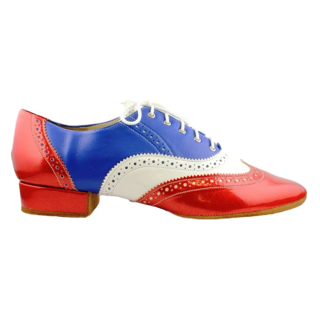 Galex Flexi M, Red-Blue-White Patent Leather, Men's Smooth Dance Shoes