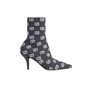 GG GG 75MM KNIT ANKLE BOOTS BLACK WHITE FABRIC 718378 FAAQP 1008