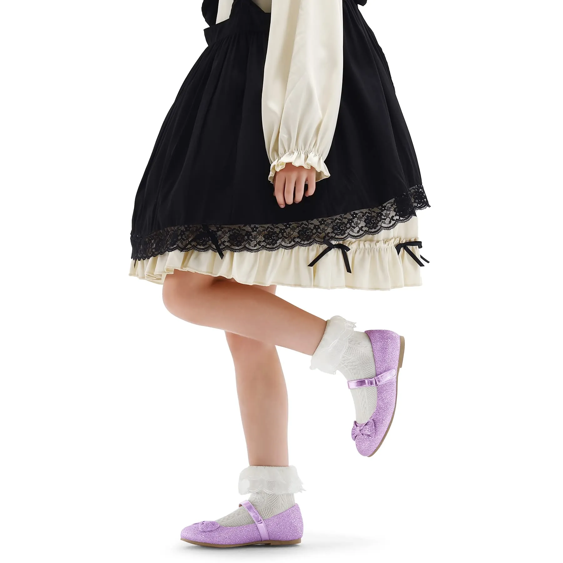 Girls Dress Shoes-Sequined Mary Jane Flats with Bow Tie