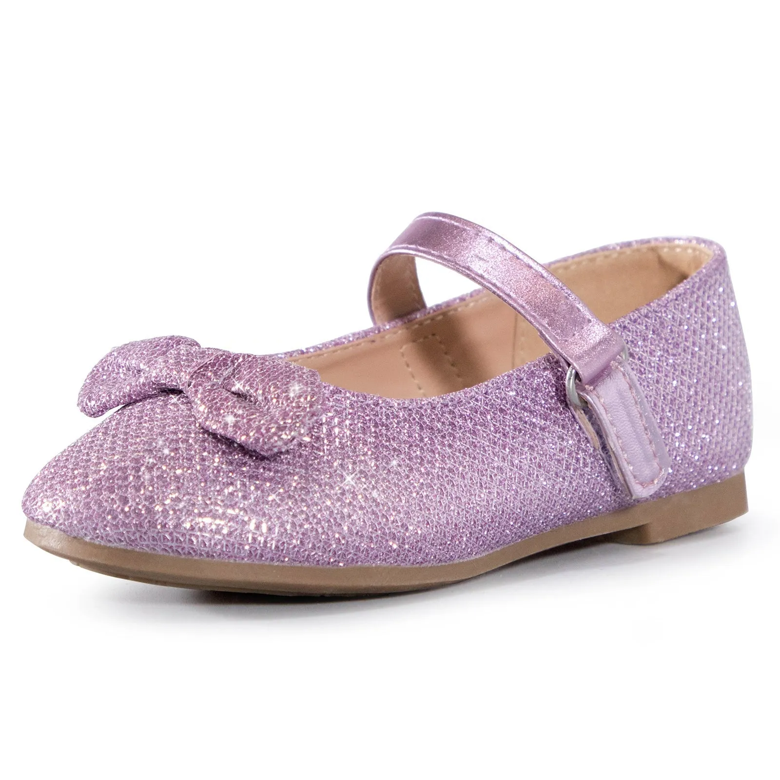 Girls Dress Shoes-Sequined Mary Jane Flats with Bow Tie