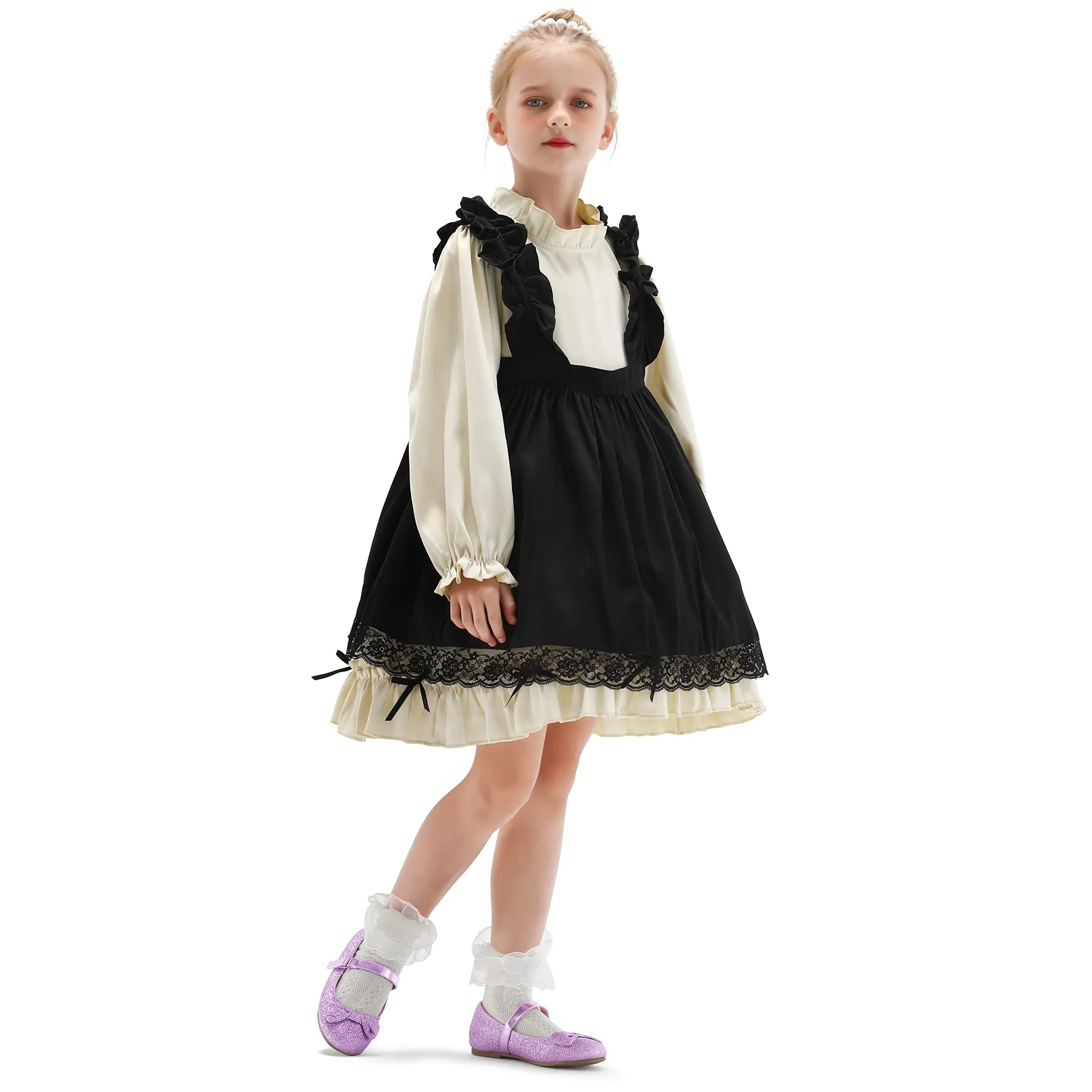 Girls Dress Shoes-Sequined Mary Jane Flats with Bow Tie