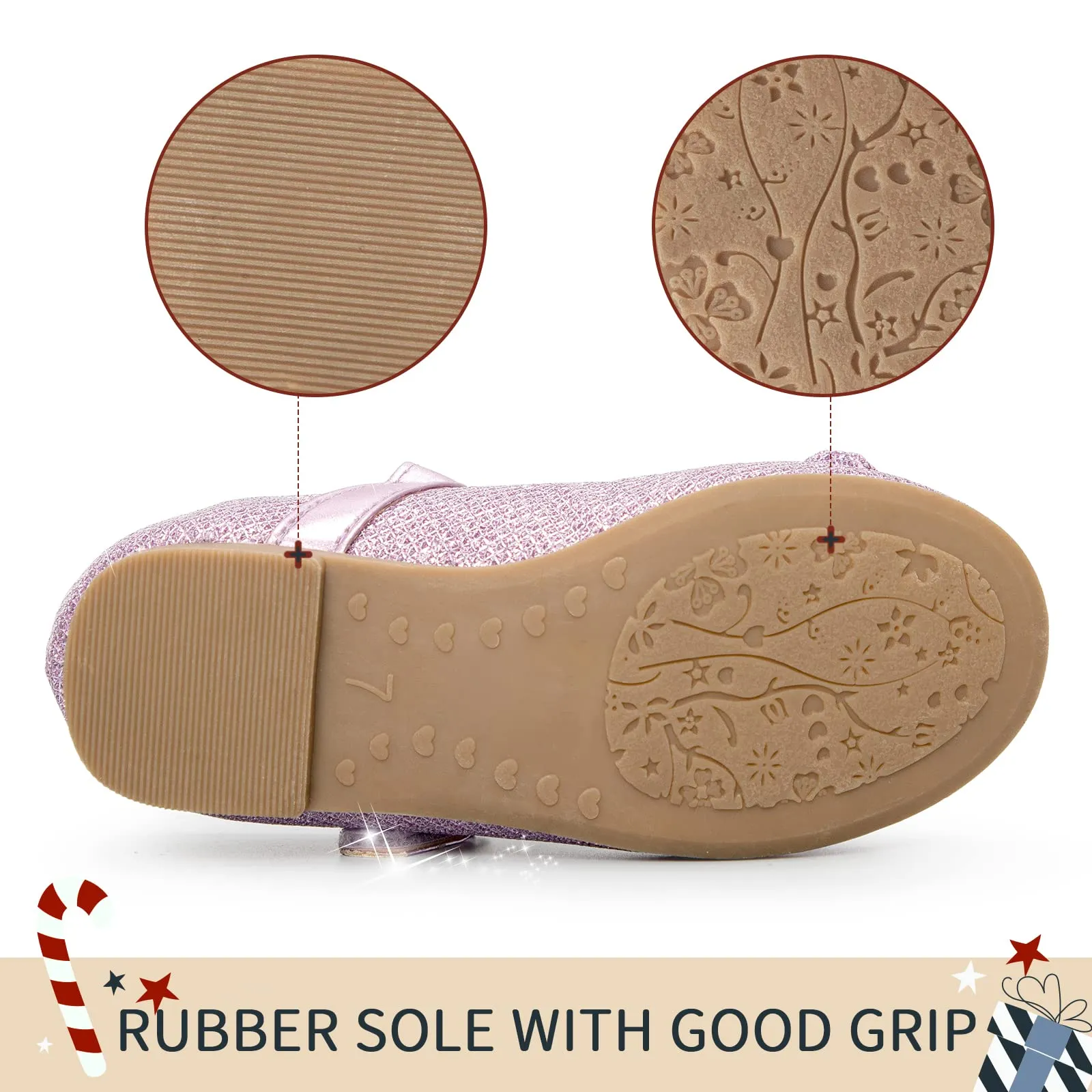 Girls Dress Shoes-Sequined Mary Jane Flats with Bow Tie