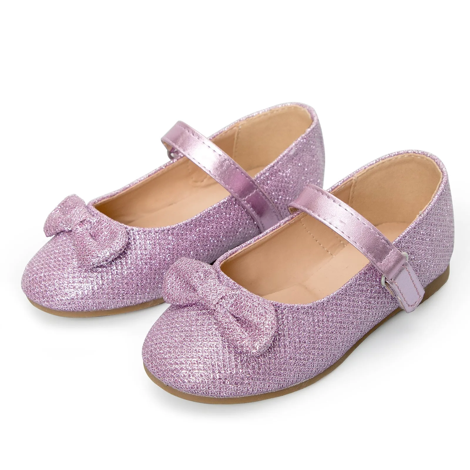 Girls Dress Shoes-Sequined Mary Jane Flats with Bow Tie