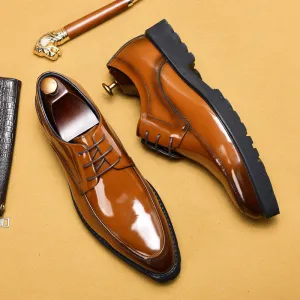 Glossy Leather Shoes Leather Business Casual Shoes Pointed Toe Platform Men's Hight Increasing Shoes23550