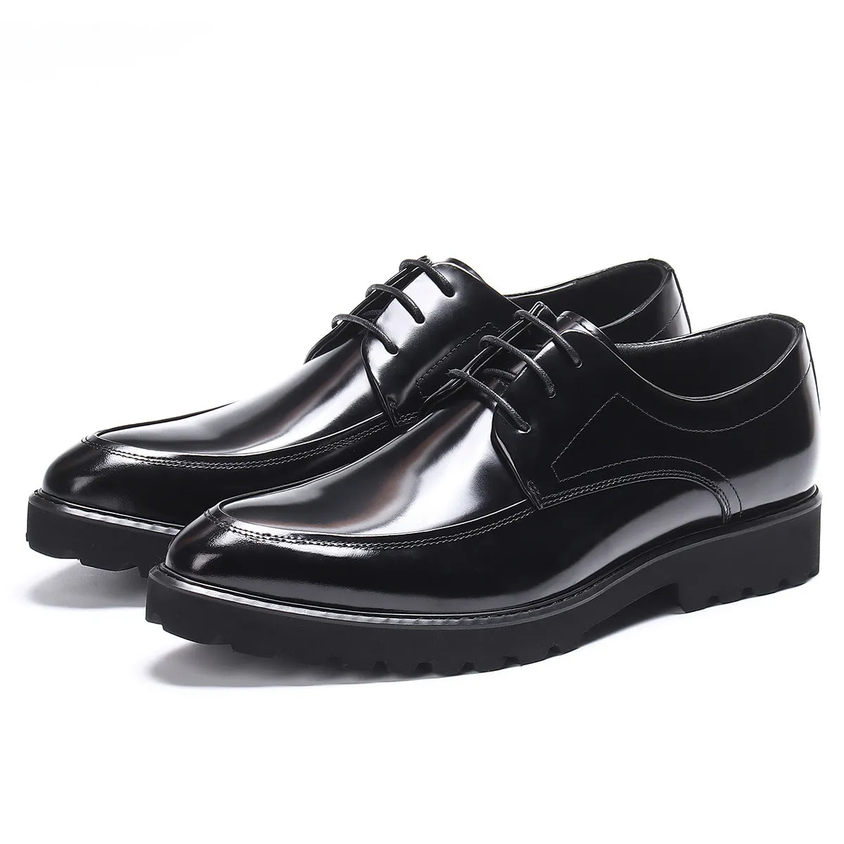 Glossy Leather Shoes Leather Business Casual Shoes Pointed Toe Platform Men's Hight Increasing Shoes23550