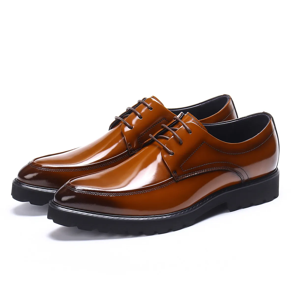 Glossy Leather Shoes Leather Business Casual Shoes Pointed Toe Platform Men's Hight Increasing Shoes23550