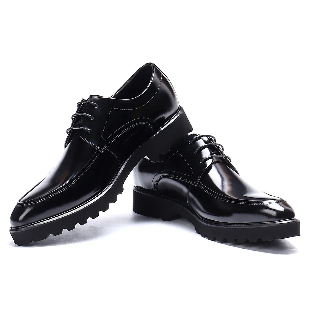 Glossy Leather Shoes Leather Business Casual Shoes Pointed Toe Platform Men's Hight Increasing Shoes23550