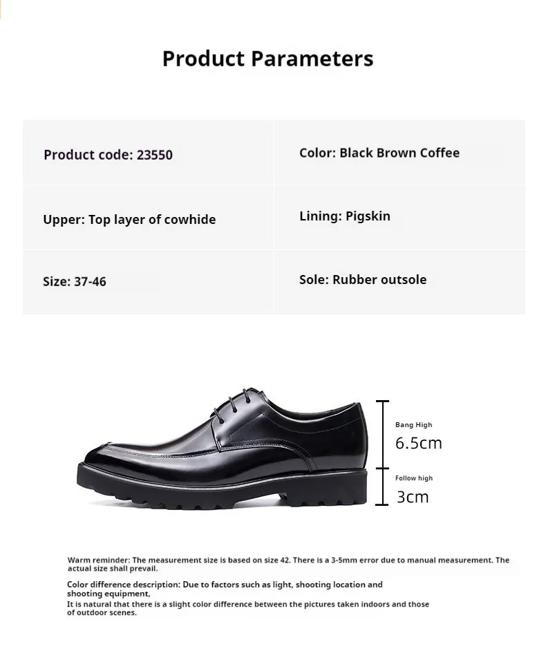 Glossy Leather Shoes Leather Business Casual Shoes Pointed Toe Platform Men's Hight Increasing Shoes23550