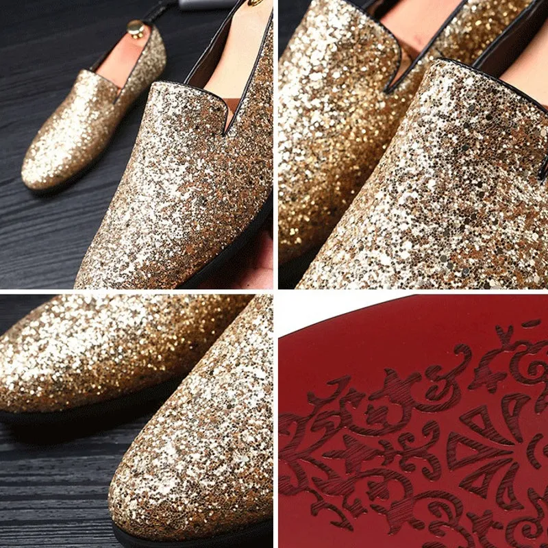 Gold Paillette Men Loafer Dress Shoes
