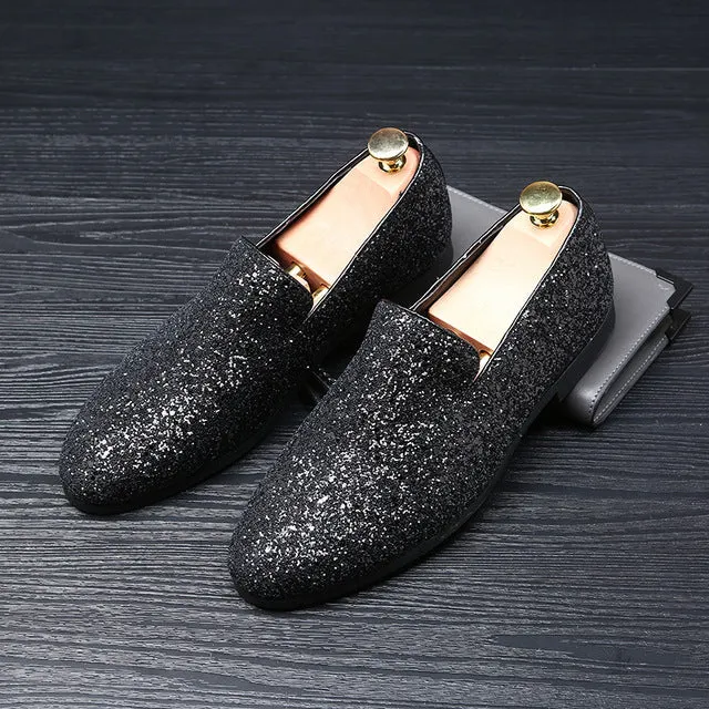 Gold Paillette Men Loafer Dress Shoes